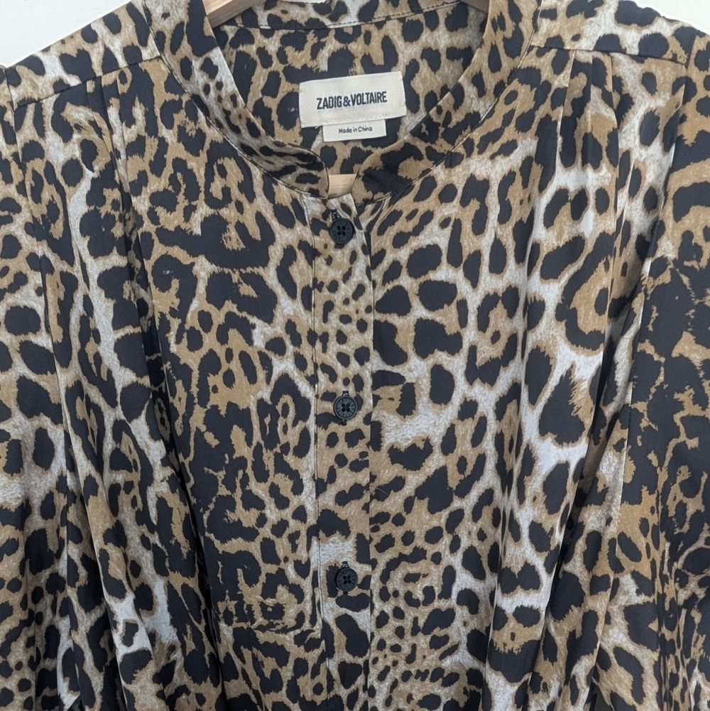 Zadig and Voltaire Sz Medium Retouched Satin Leo Dress Long Sleeve Animal Print - Picture 4 of 15